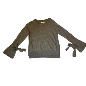 Madewell Grey Sweater with Bell Sleeves and Bow Ties